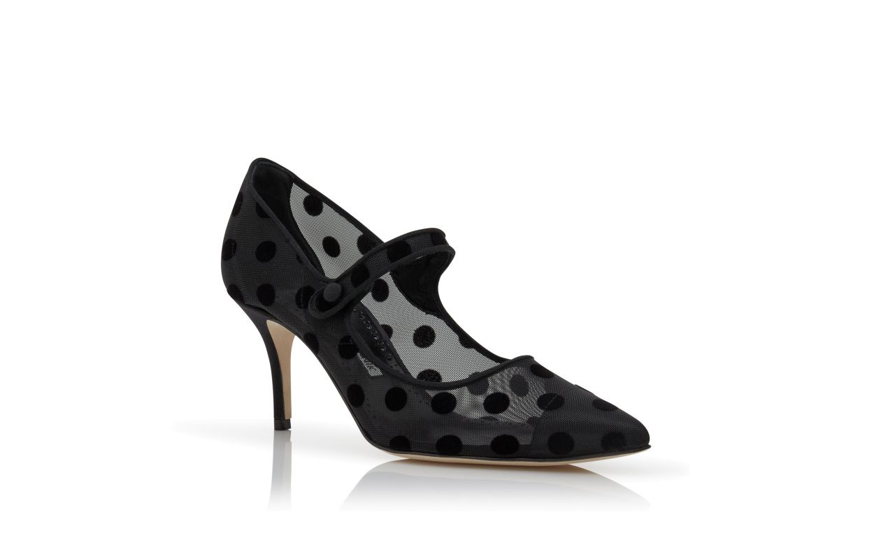 Black Mesh Polka Dot Pointed Toe Pumps - 3
