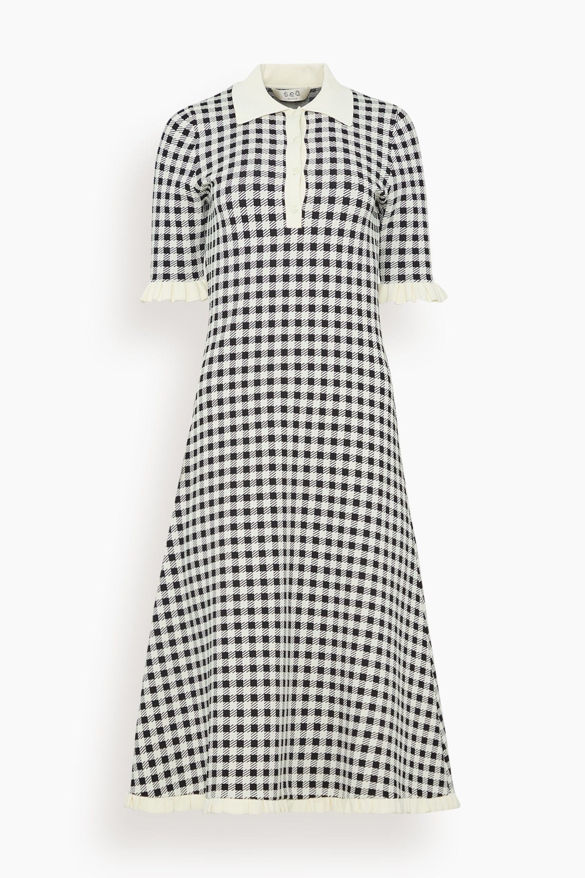 Saige Gingham Knit Short Sleeve Midi Dress in Multi - 1