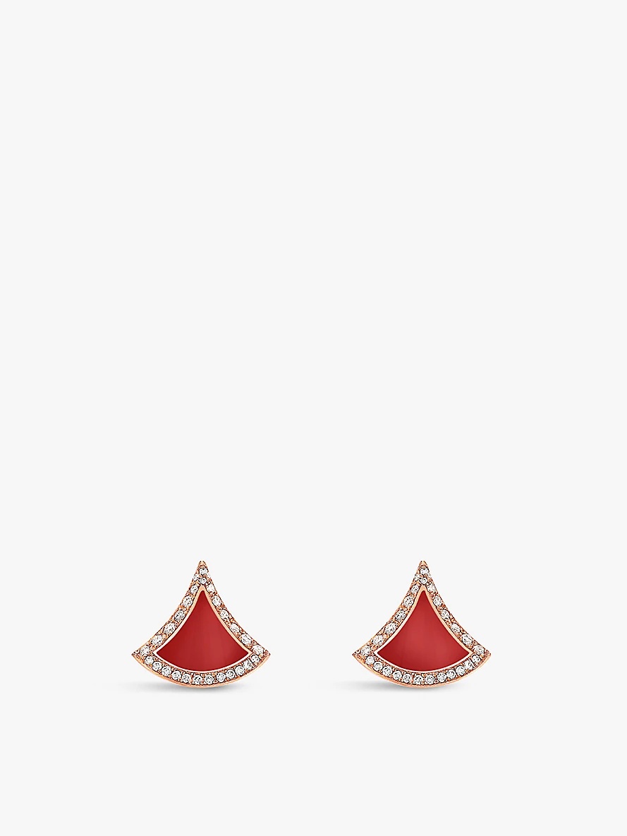 Divas’ Dream 18ct rose-gold, 0.10ct diamond and carnelian earrings - 1