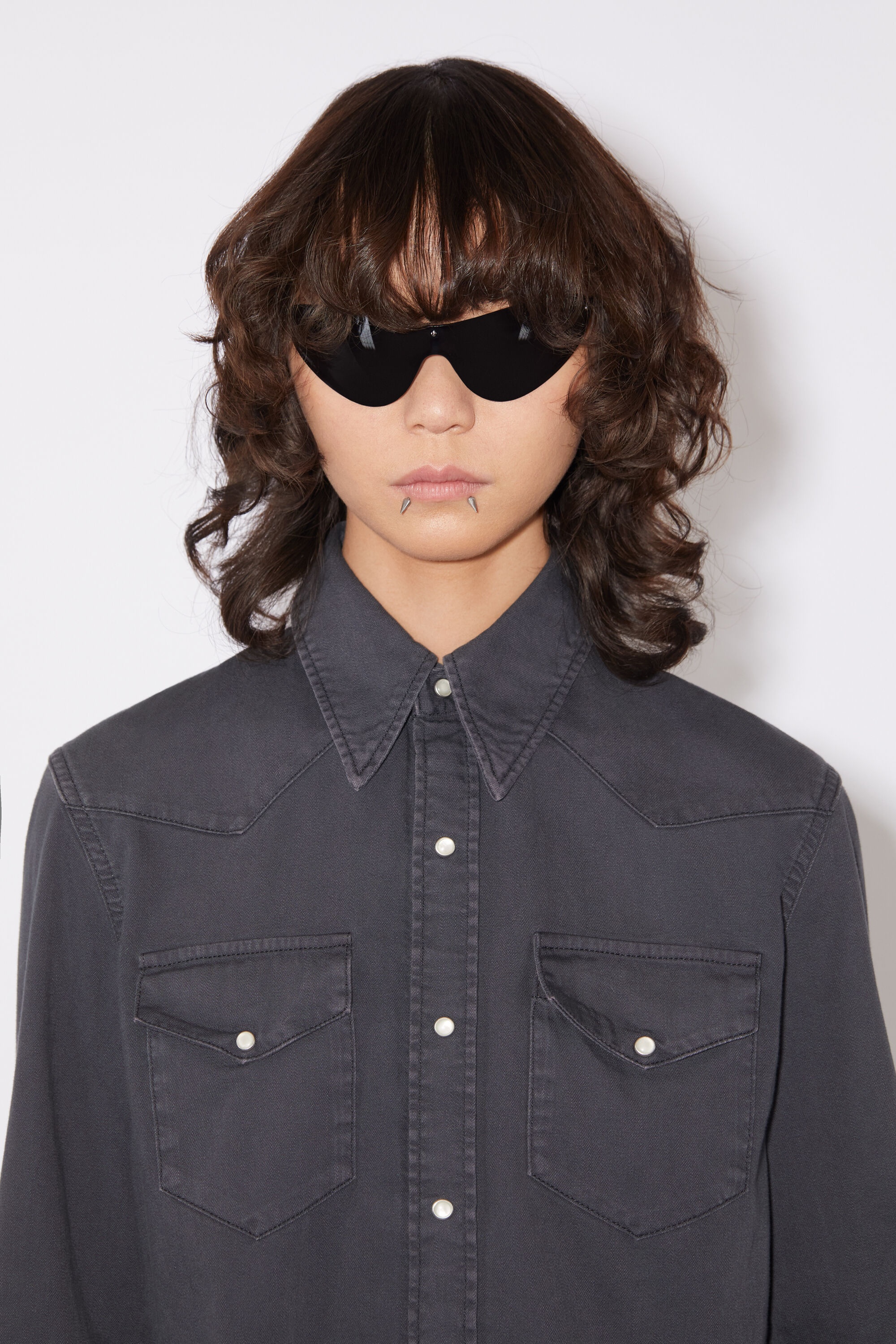 Denim button-up shirt - Dark grey - 4