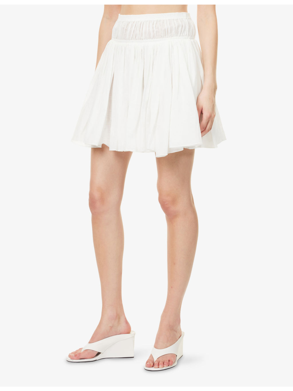 Ruffled High-Waist Cotton And Linen Mini Skirt - 3