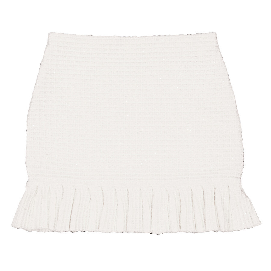 Self Portrait Ladies Cream Sequin Textured Knit Skirt - 6