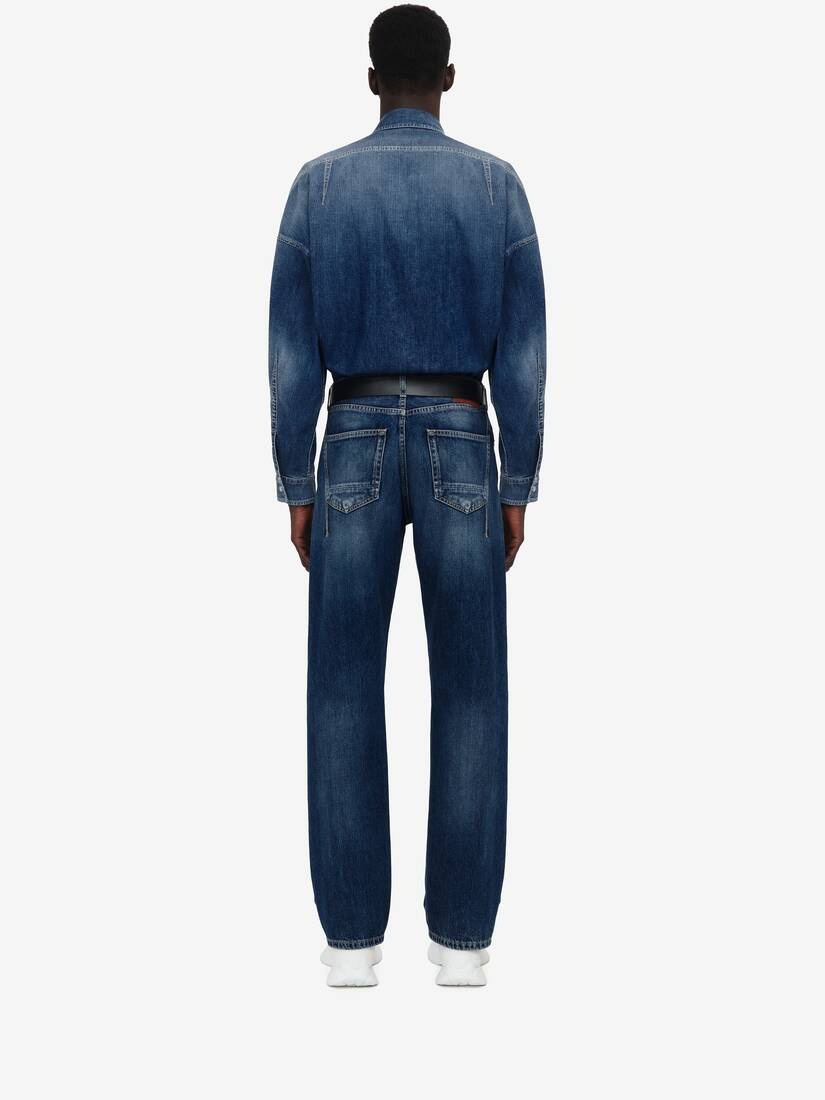 Men's Darted Jeans in Washed Blue - 4
