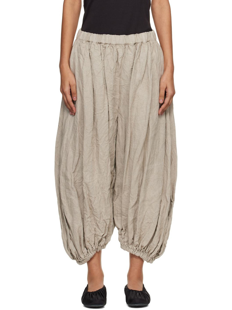 Beige Linen Herringbone Garment Treated Trousers 1