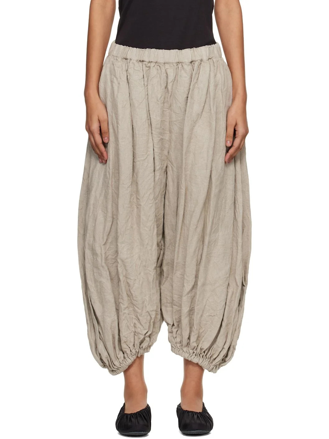 Beige Linen Herringbone Garment Treated Trousers - 1