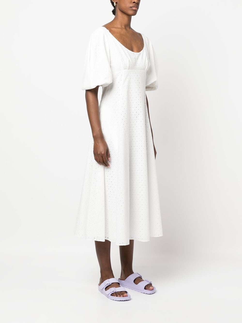 puff-sleeve embroidered midi dress - 3