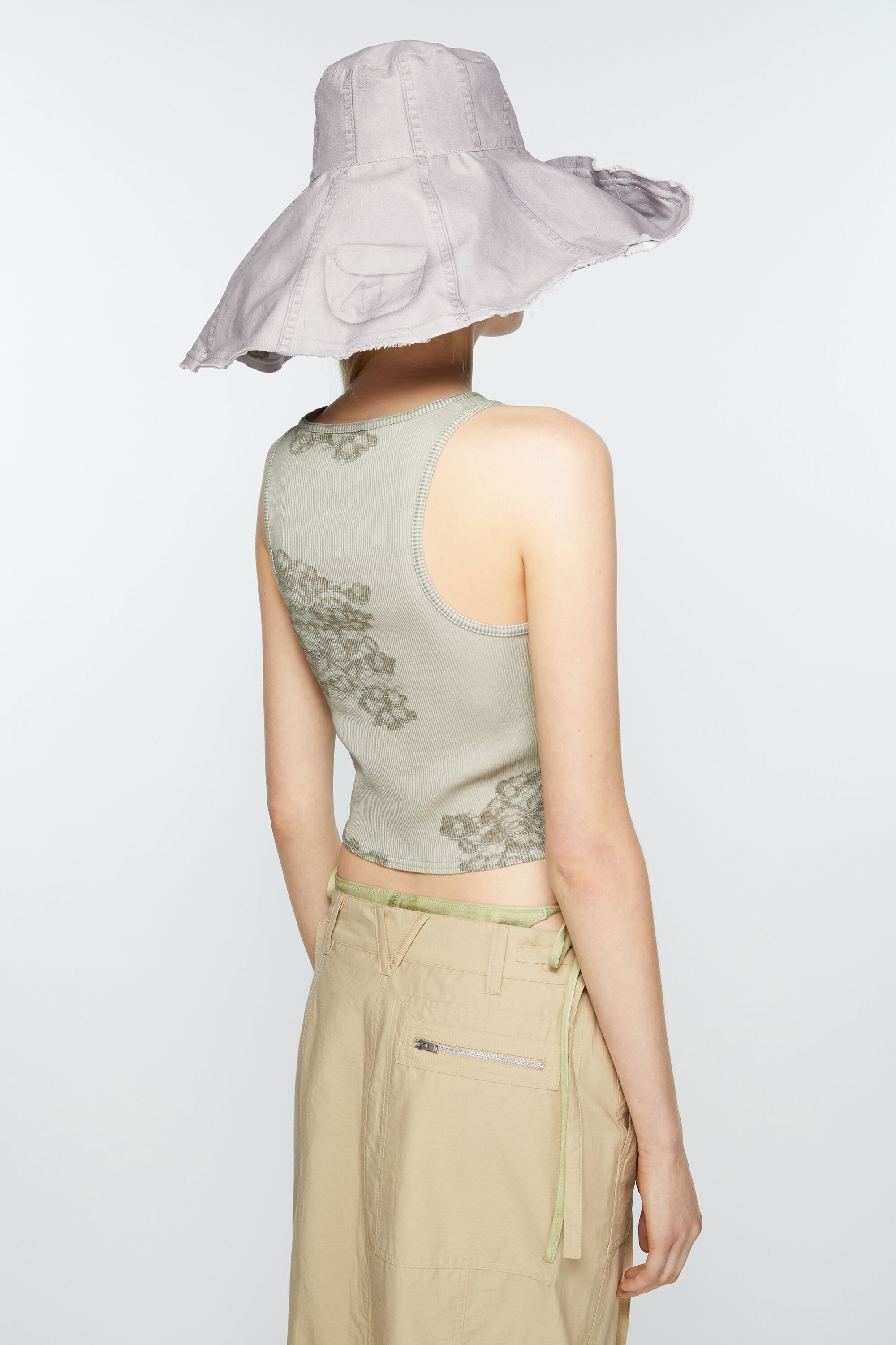 Printed lace tank top - Sage green - 3