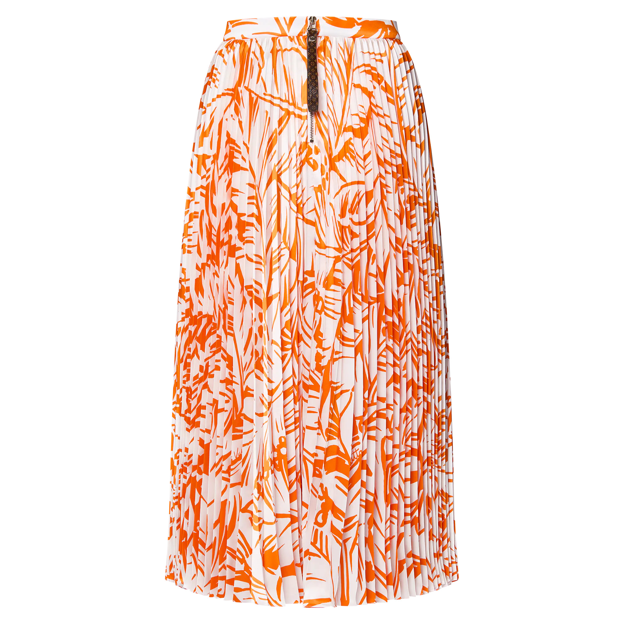 Leather Waist Palm Print Pleated Maxi Skirt - 3