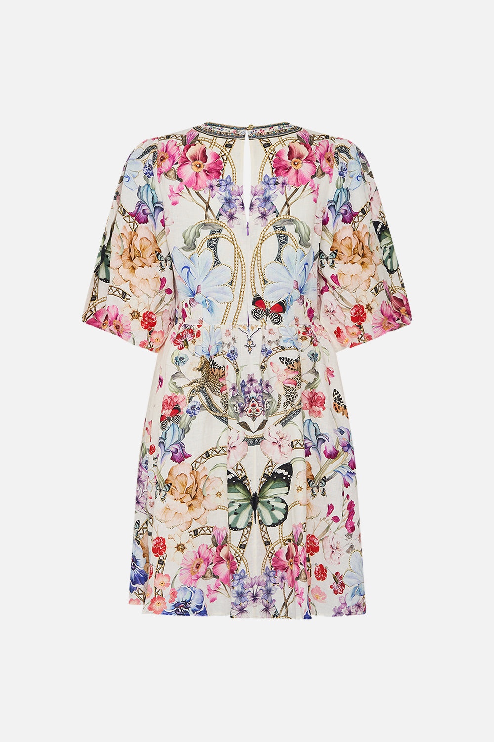 V NECK PUFF SLEEVE SHORT DRESS - 7