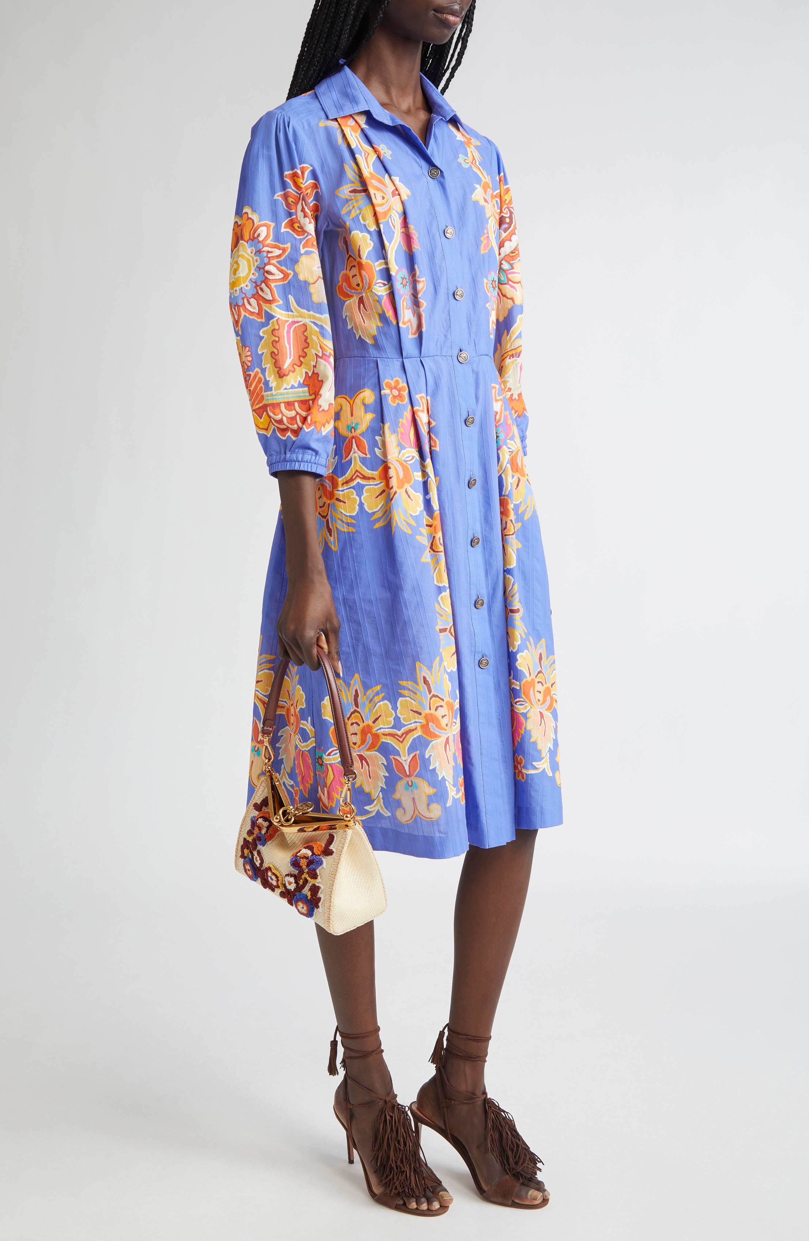 Etro Floral Print Cotton Poplin Shirtdress in Printed Azure Base at Nordstrom - 2