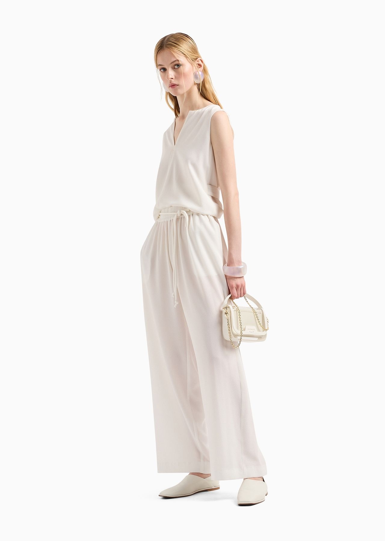 Elasticated-waist trousers with tubular armure-crêpe belt - 4