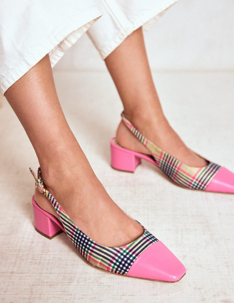 BODEN Ailsa Block Heel Slingbacks-Multi Check outlook