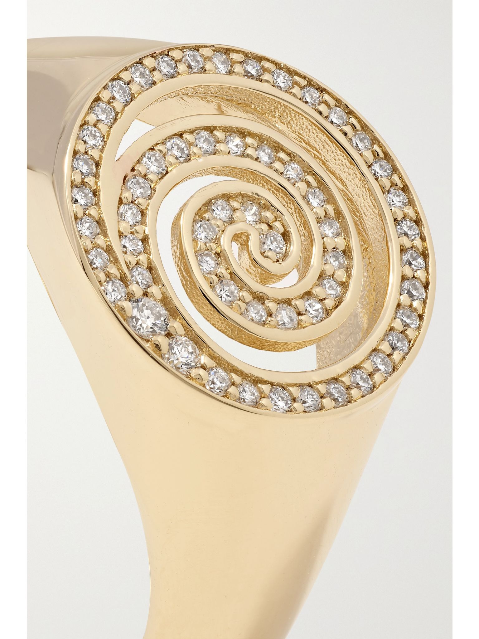 Spiral 14-karat gold diamond signet ring Gold - 4