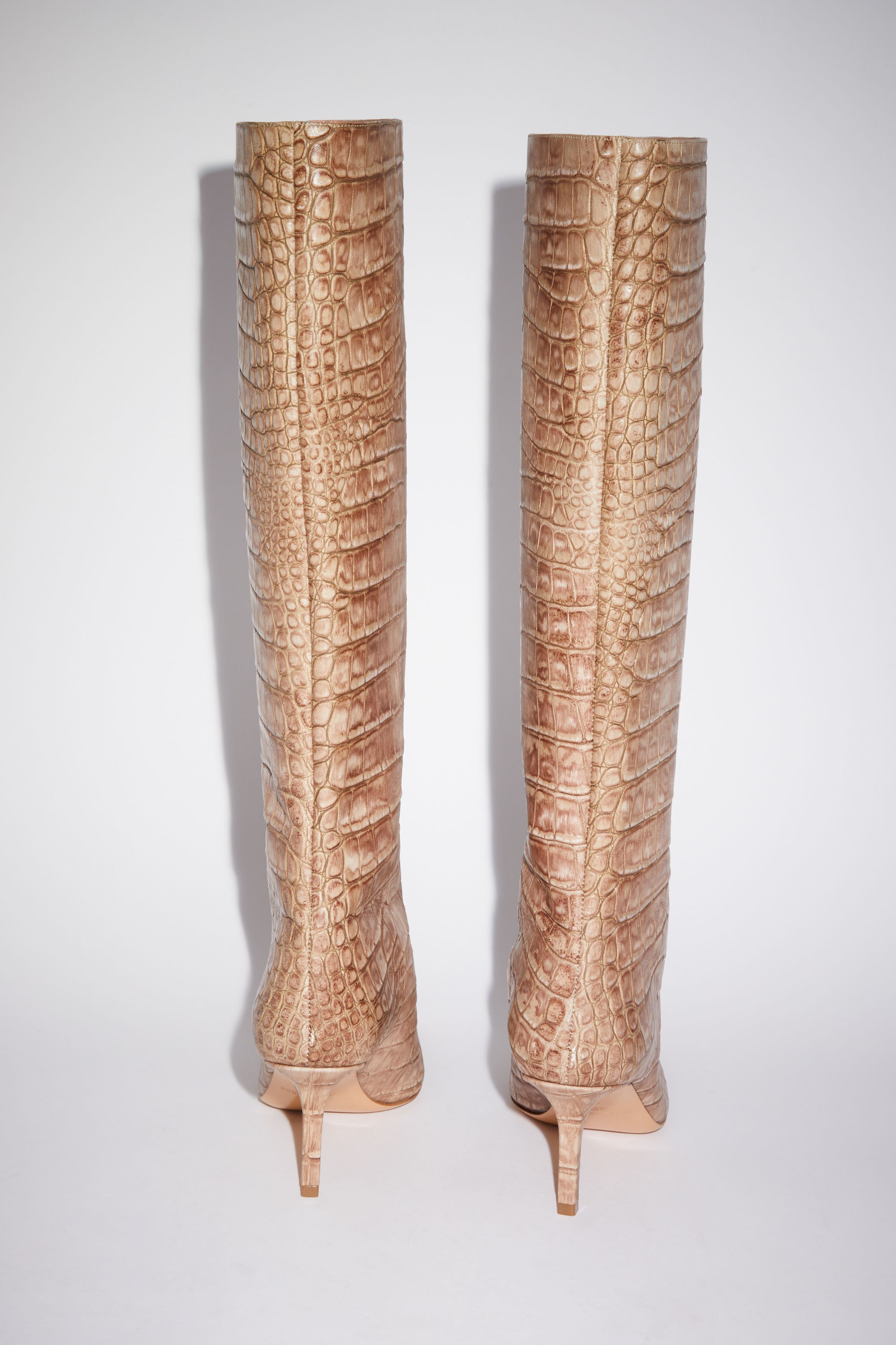 Leather embossed heeled boots - Powder pink - 4