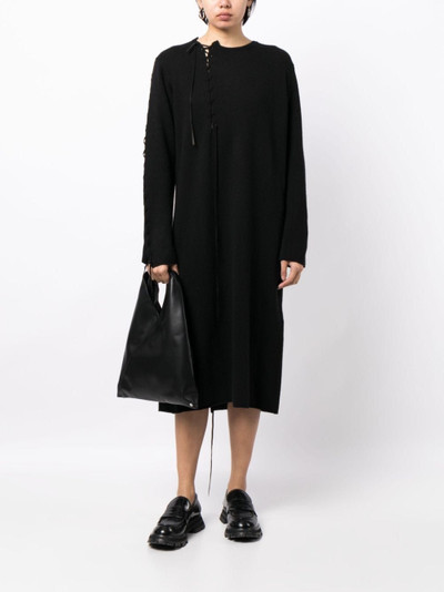 Yohji Yamamoto tie-detail long-sleeve midi dress outlook