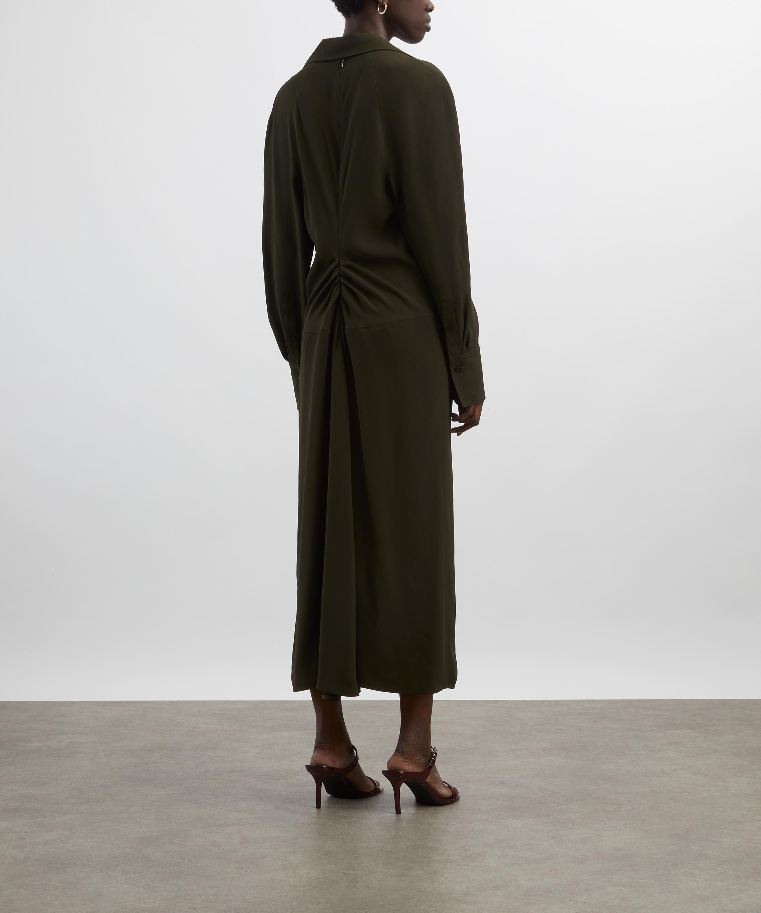 Dark Olive Long Sleeve Polo Collar Midi Dress - 4