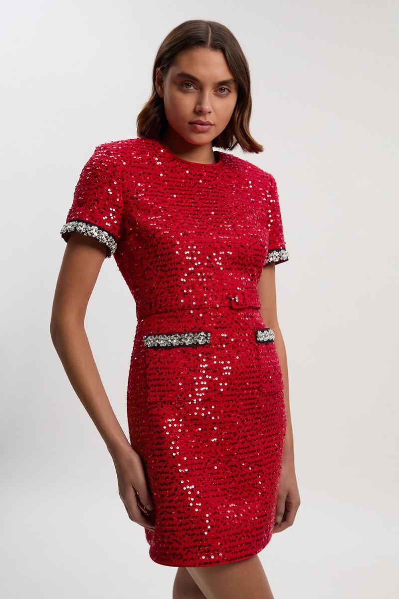 Tailored Sequin Tweed Embellished Mini Dress 1