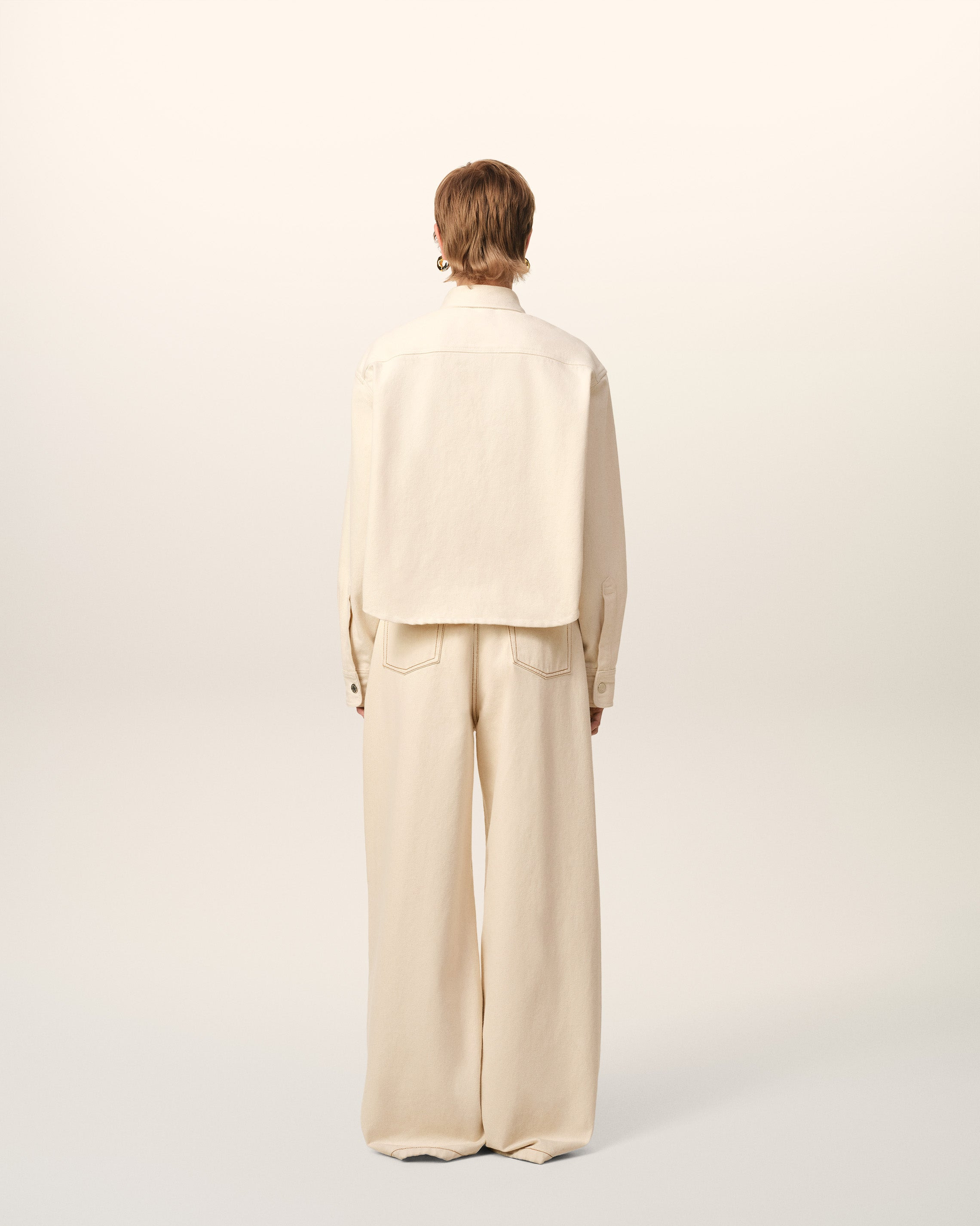 BEIGE COTTON AMI DE COEUR CROPPED SHIRT - 5