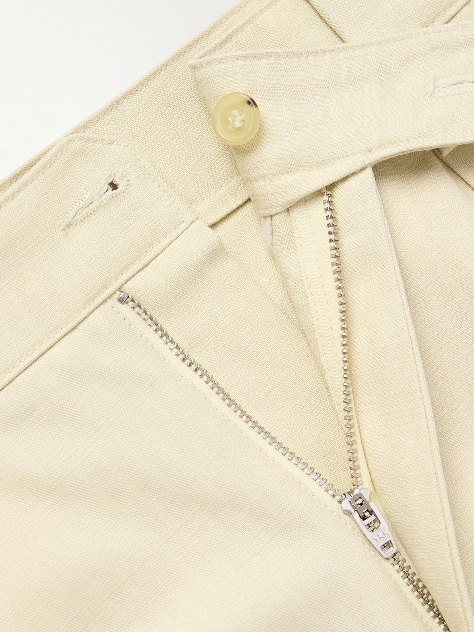 Renato Tapered Pleated Herringbone Cotton Trousers Ecru - 6