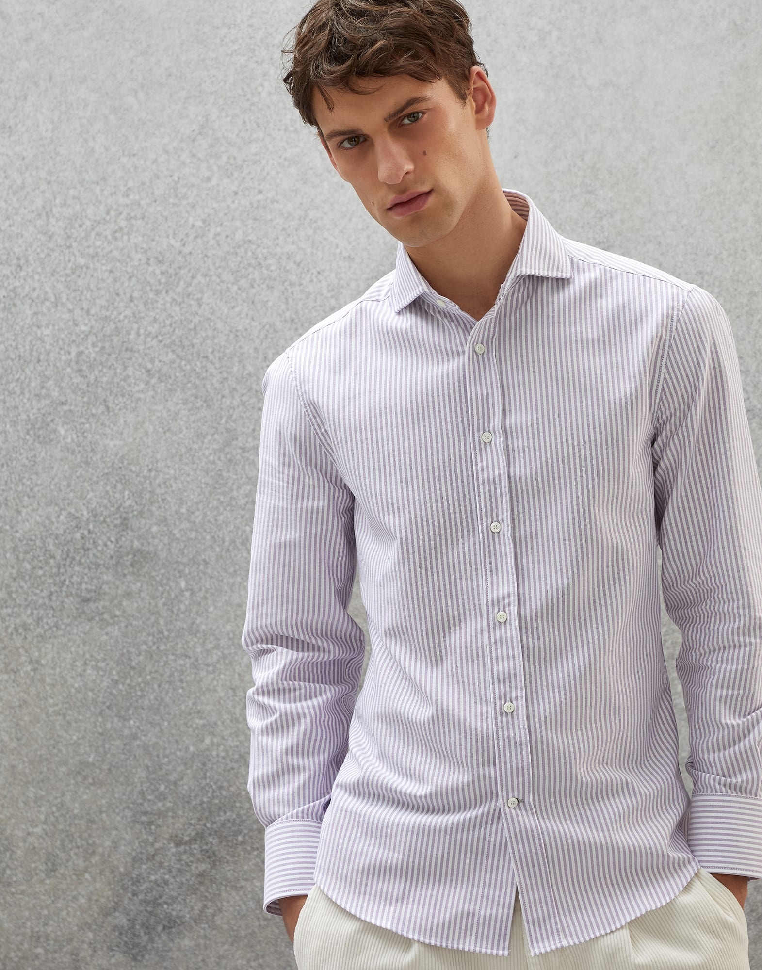 Striped Oxford slim fit shirt with spread collar - 1