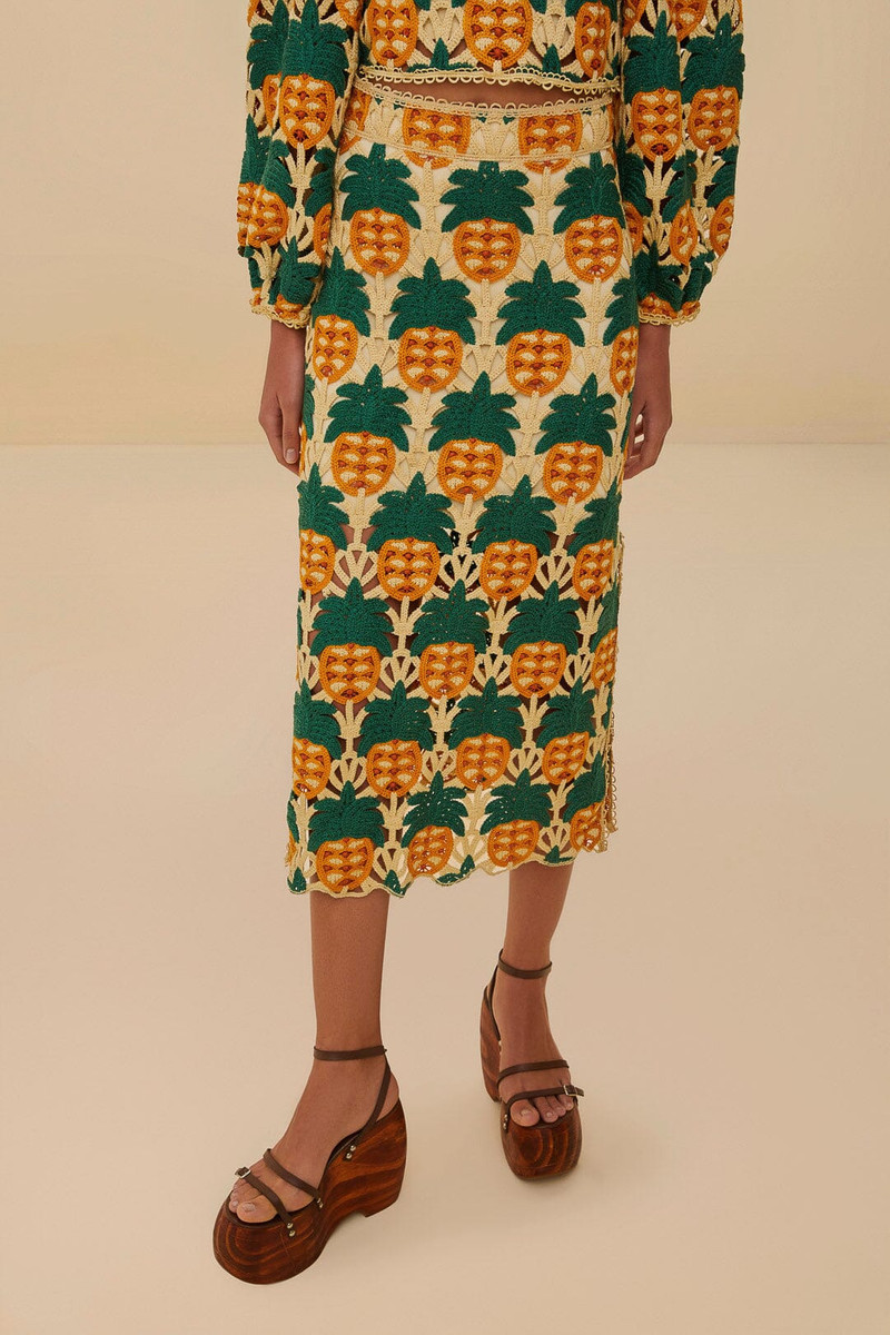 FARM RIO Sand Pineapple Crochet Skirt outlook