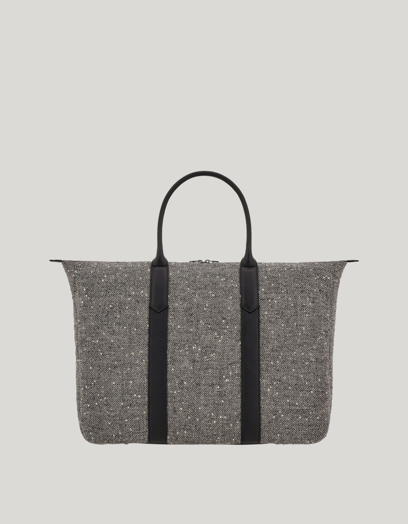 BLACK ALPACA WOOL AND HAMMERED CALFSKIN BLEND WEEKEND BAG 4