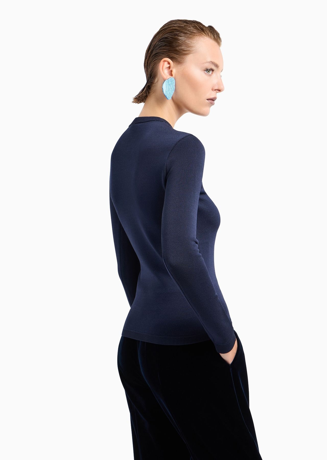 Stretch viscose-blend crew-neck jumper with embroidery - 3