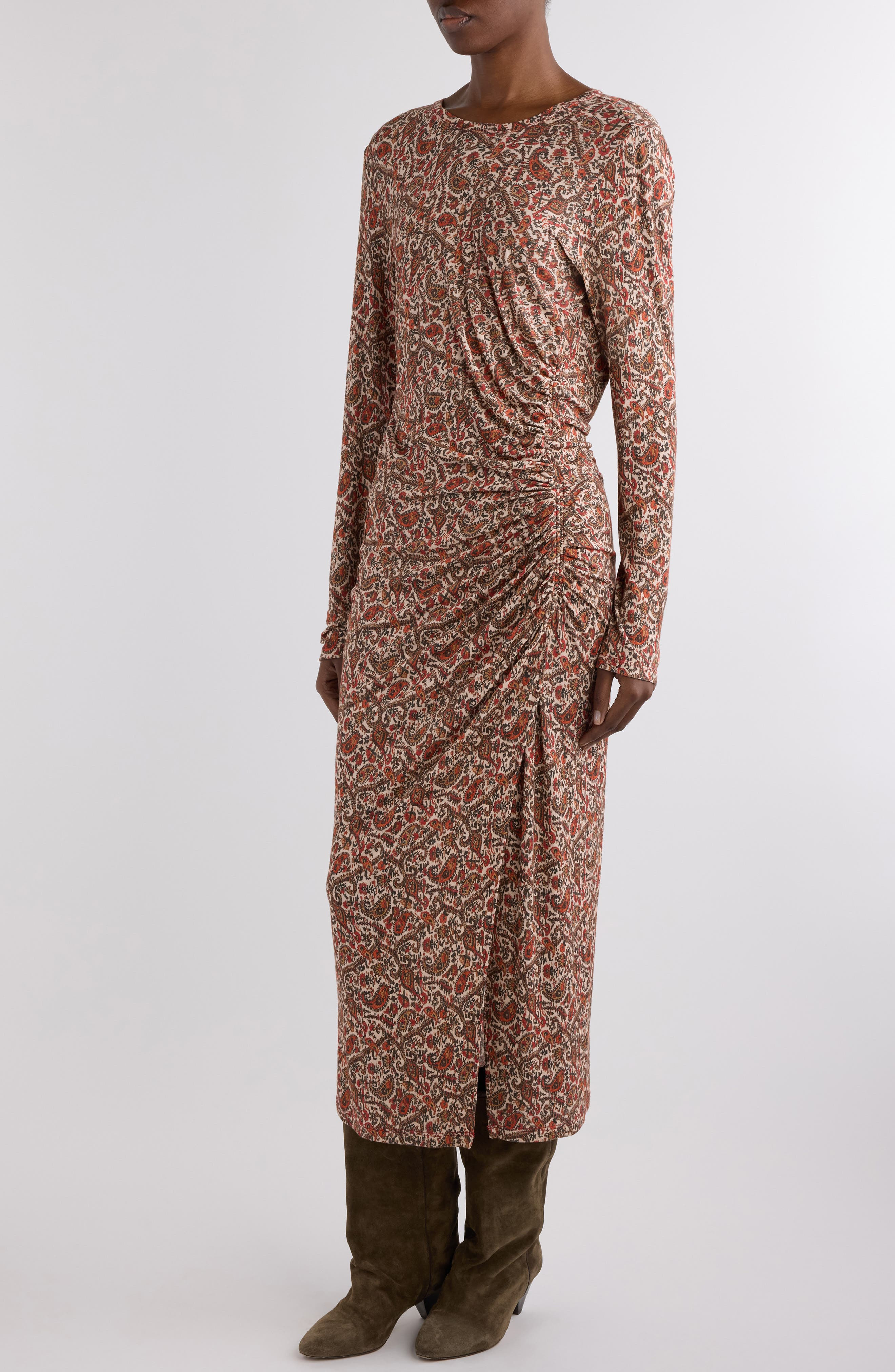 Isabel Marant Étoile Jelina Ruched Long Sleeve Maxi Dress in Rust at Nordstrom - 4