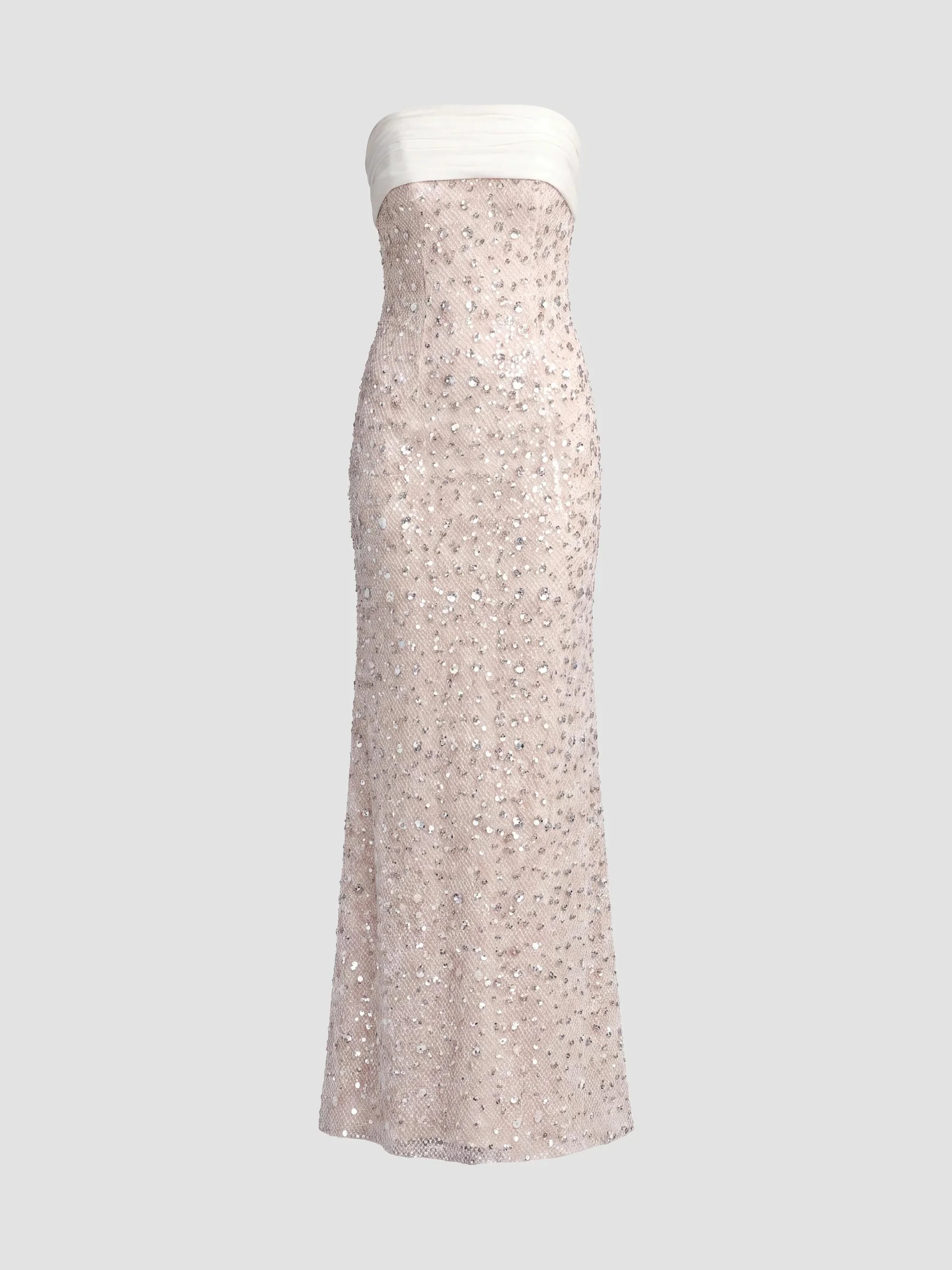 Women's Embellished Strapless Bow Column Gown - Ivory Beige - 1