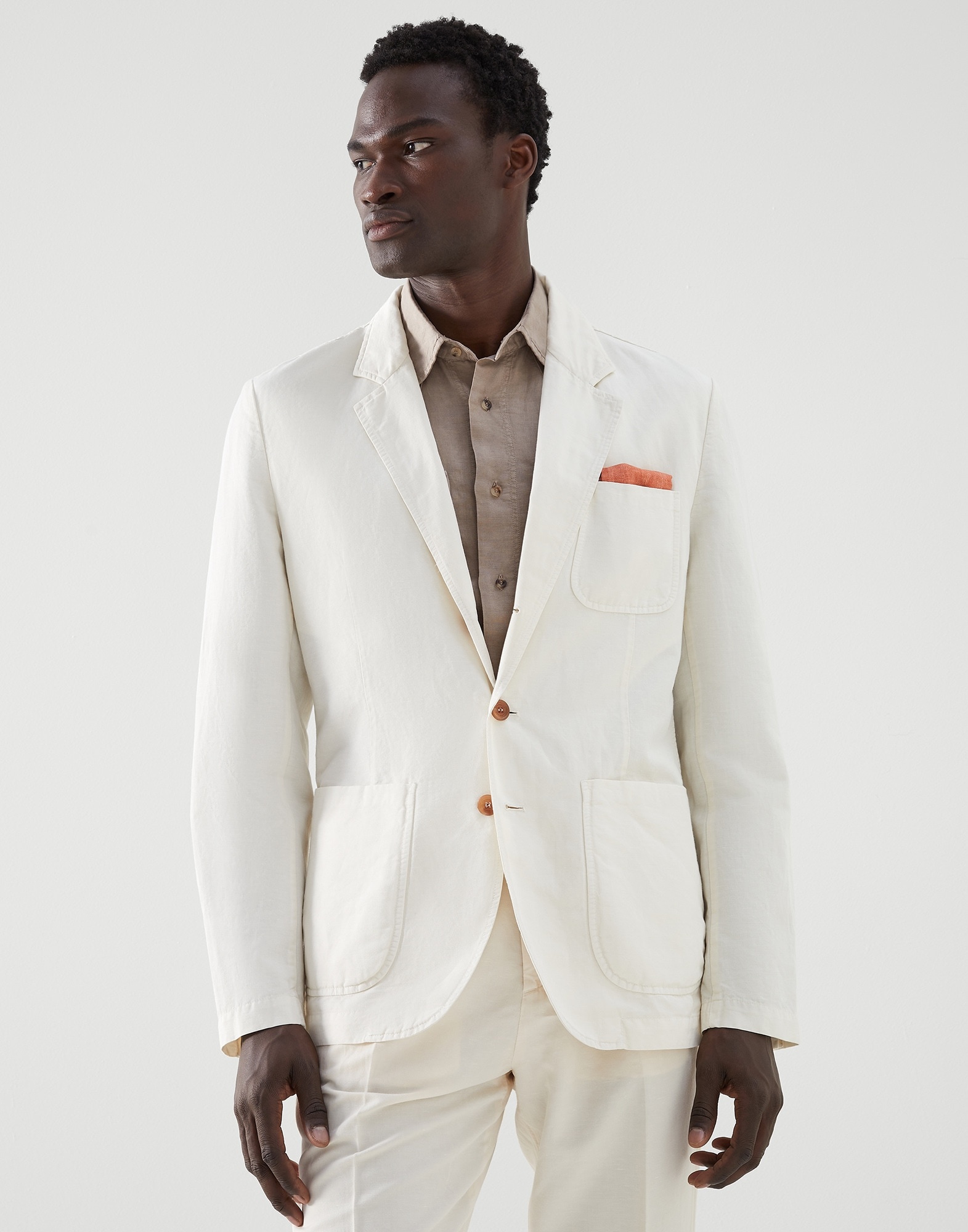 Garment-dyed blazer-style outerwear jacket in twisted linen and cotton gabardine - 1