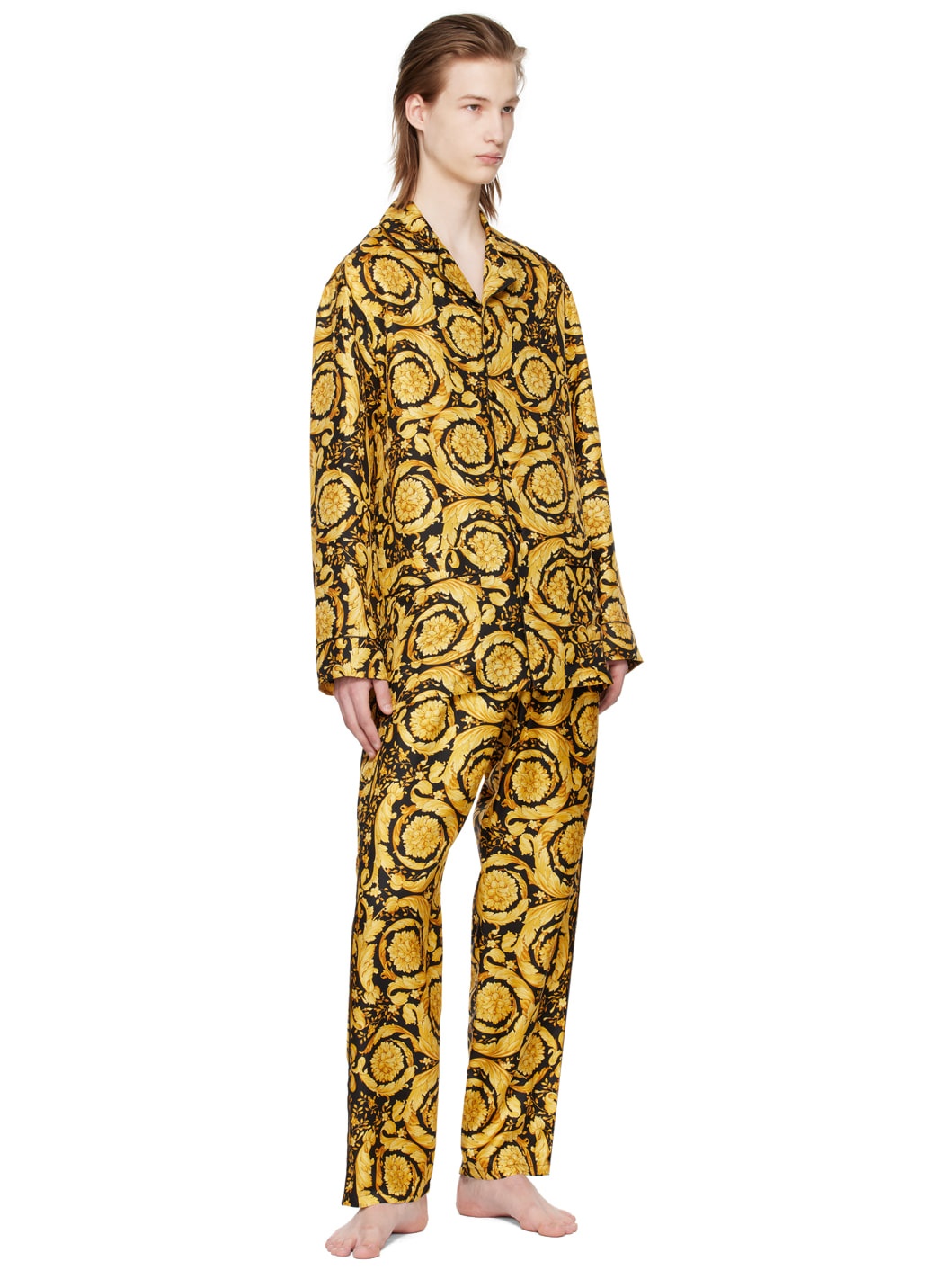 Black & Yellow Barocco Pyjama Shirt - 4