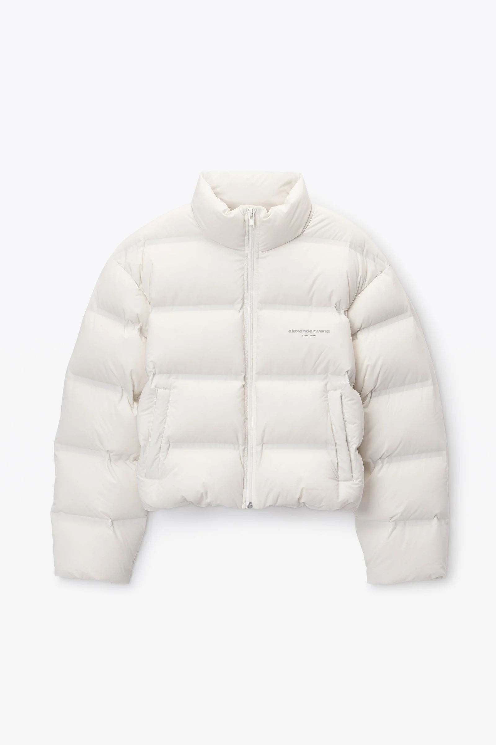 white logo jacquard puffer jacket - 1