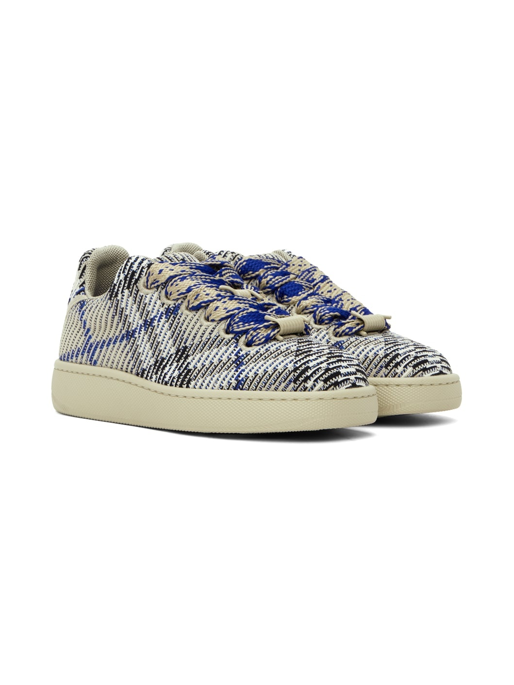 Beige Check Knit Box Sneakers - 4