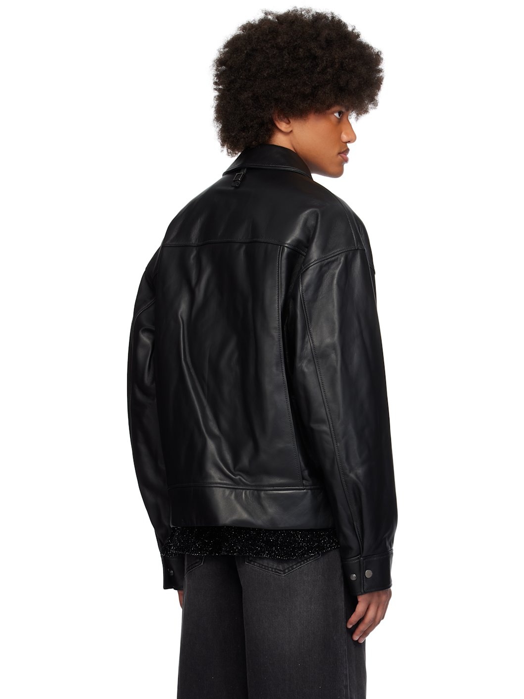 Black Padded Leather Jacket - 3