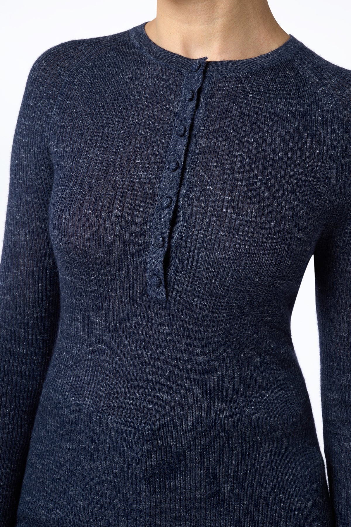 Anges Knit Henley in Navy Cashmere Silk with Hemp - 3