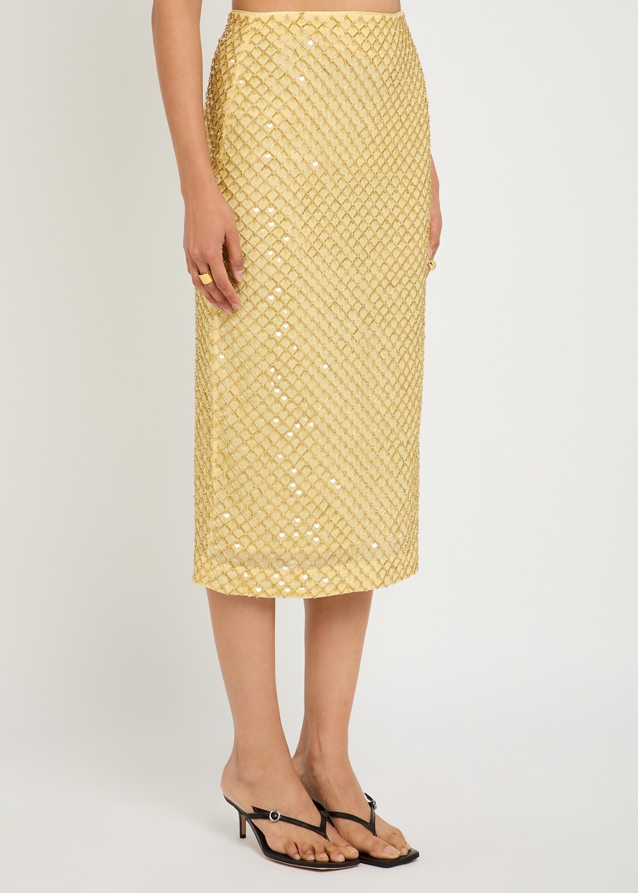 Veronica Beard Allora Bead-embellished Chiffon Midi Skirt - 2