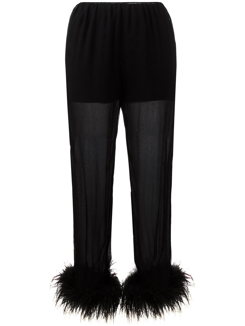 sheer effect trousers with Ostrich feather cuffed ankles 1