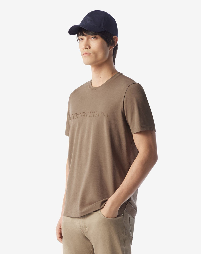 CORNELIANI Light brown stretch jersey crew neck t-shirt outlook