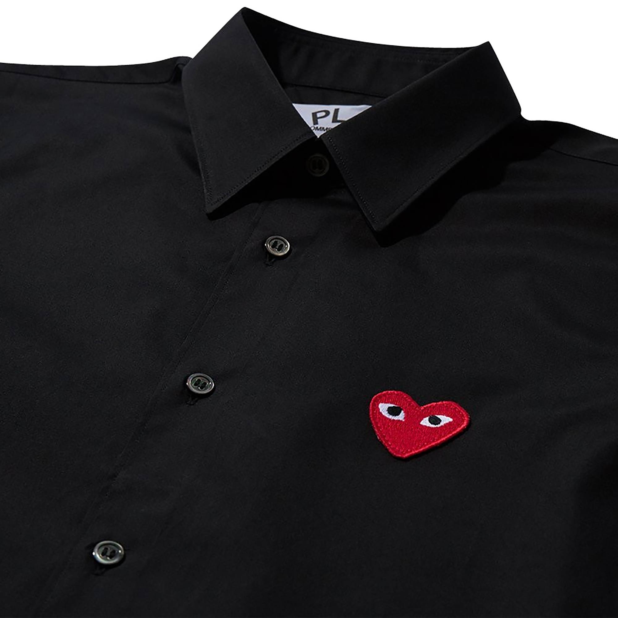 Comme des Garçons Long-Sleeve Woven Button Down Shirt With Red Heart 'Black' - 3