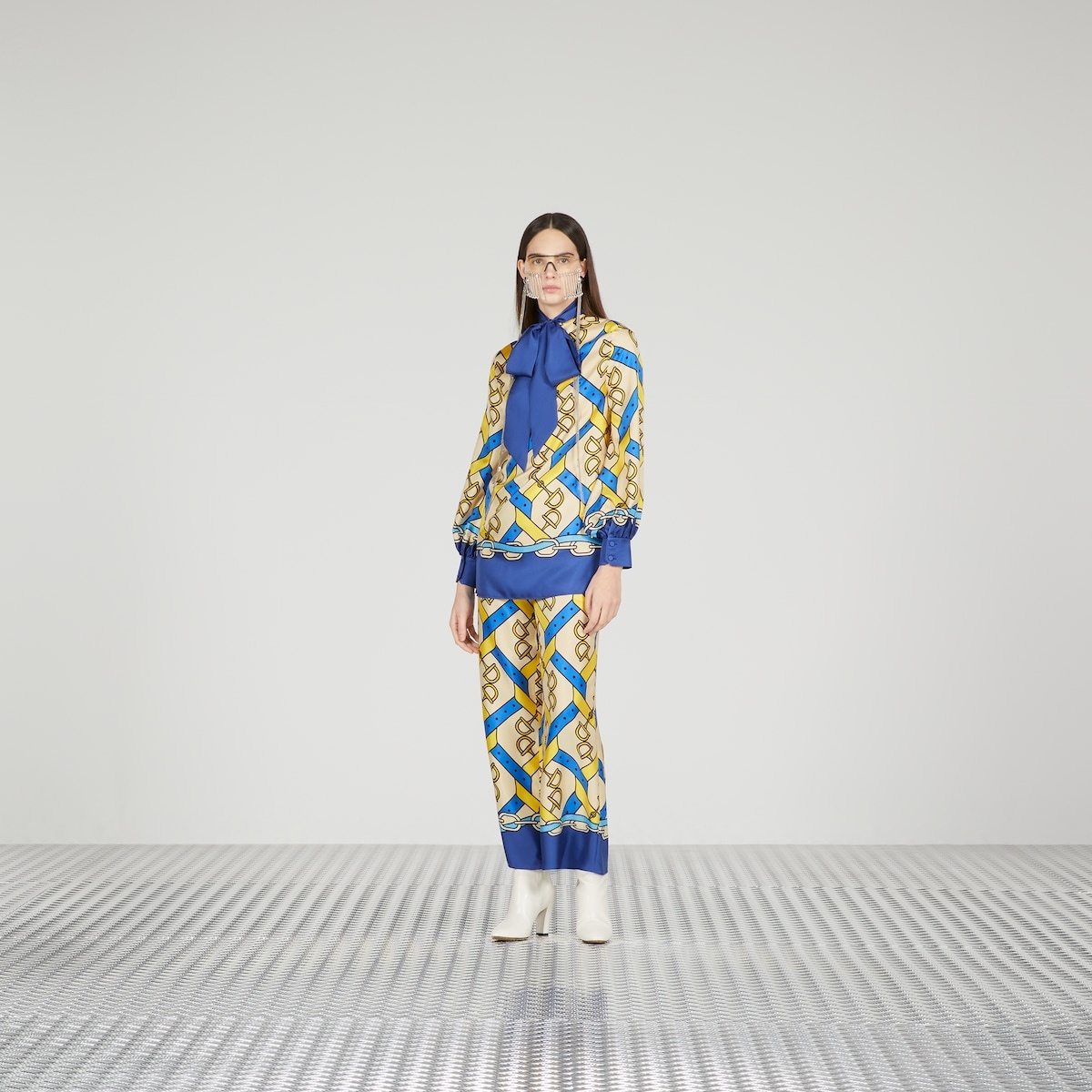 Horsebit strap print silk pant - 2