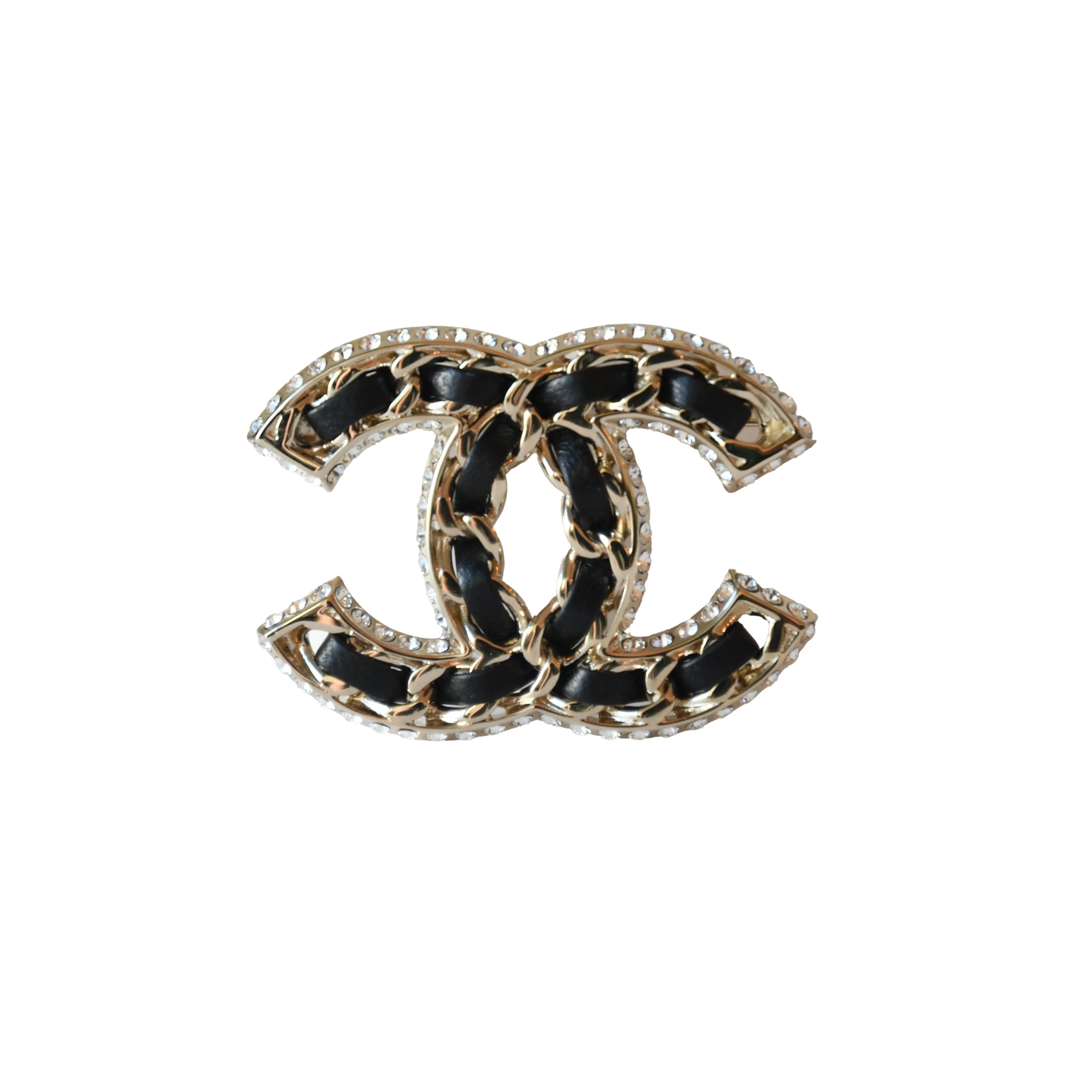 Chanel CC Crystal Strass B23P Brooch Metal with leather Gold Black - 1