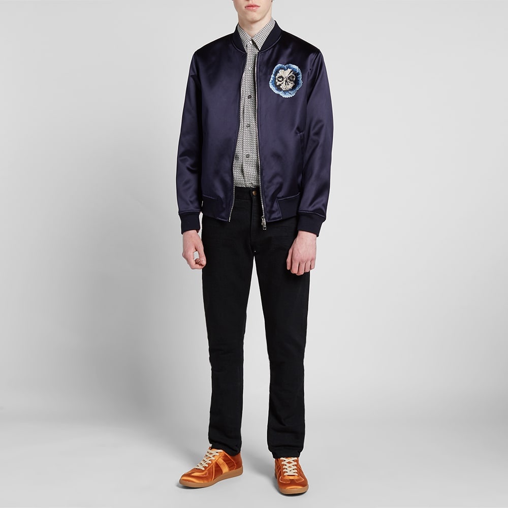 Alexander McQueen Flower Skull Satin Embroidered Bomber Jacket - 7