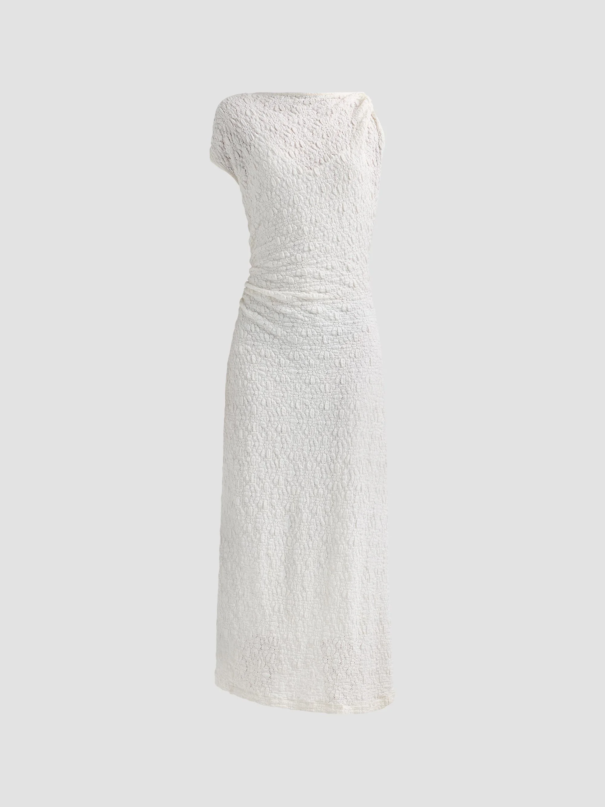 Women's Astra Textured Cotton-Blend Ruched Midi Dress - Alabaster - 1