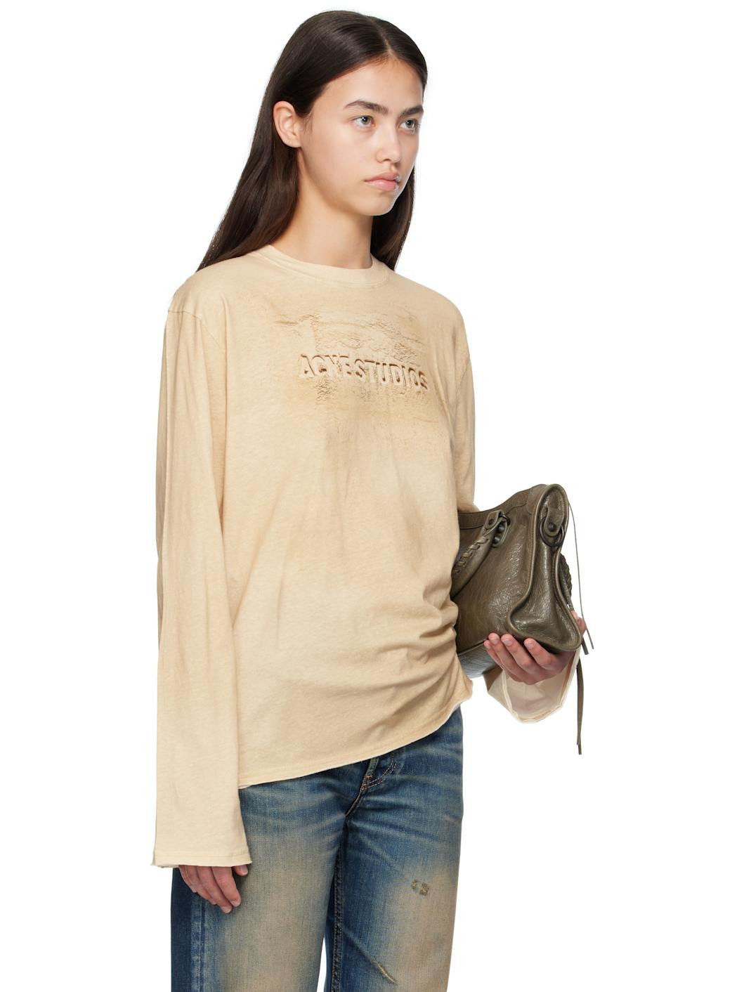 Beige Long Sleeve Logo T-shirt - 2