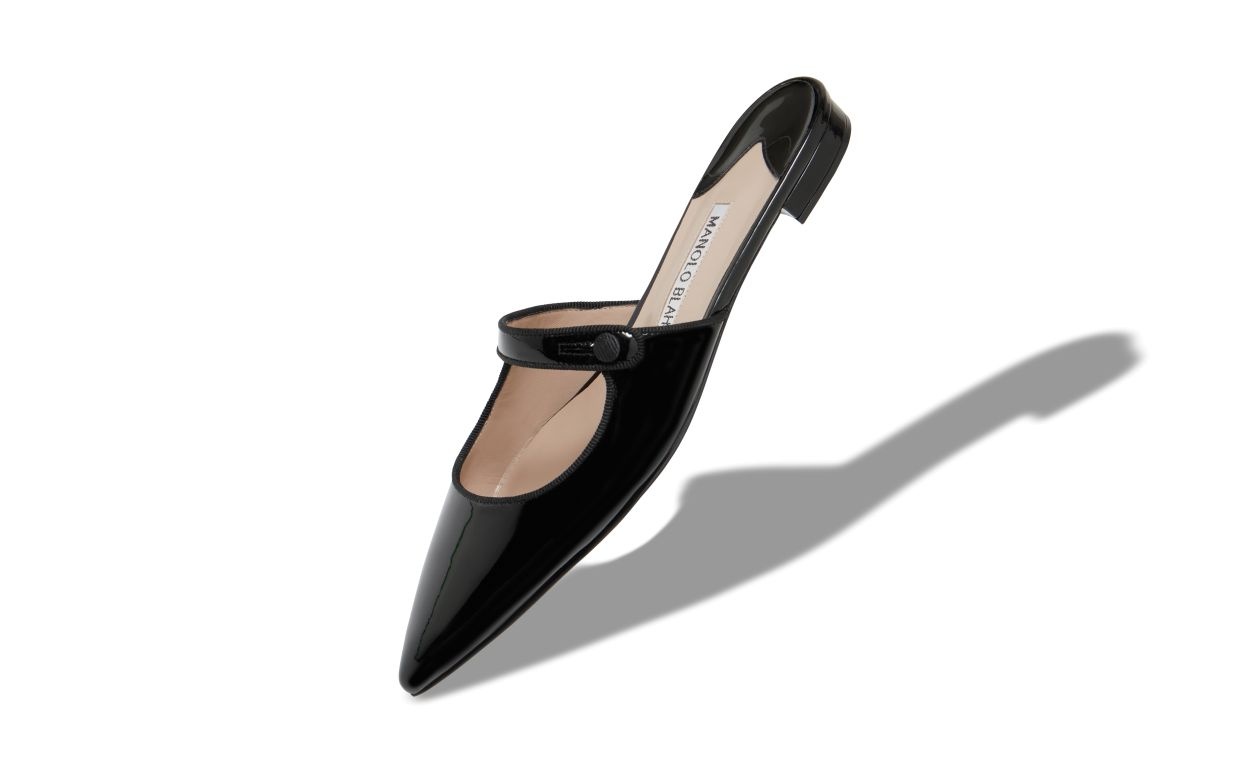 Black Patent Leather Mary Jane Flat Mules - 2