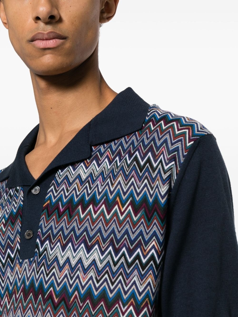 zigzag-pattern ribbed polo shirt - 5