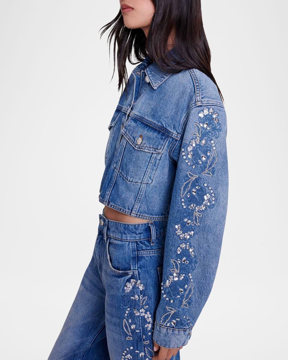 Bromessa Embellished Crop Denim Jacket - 4