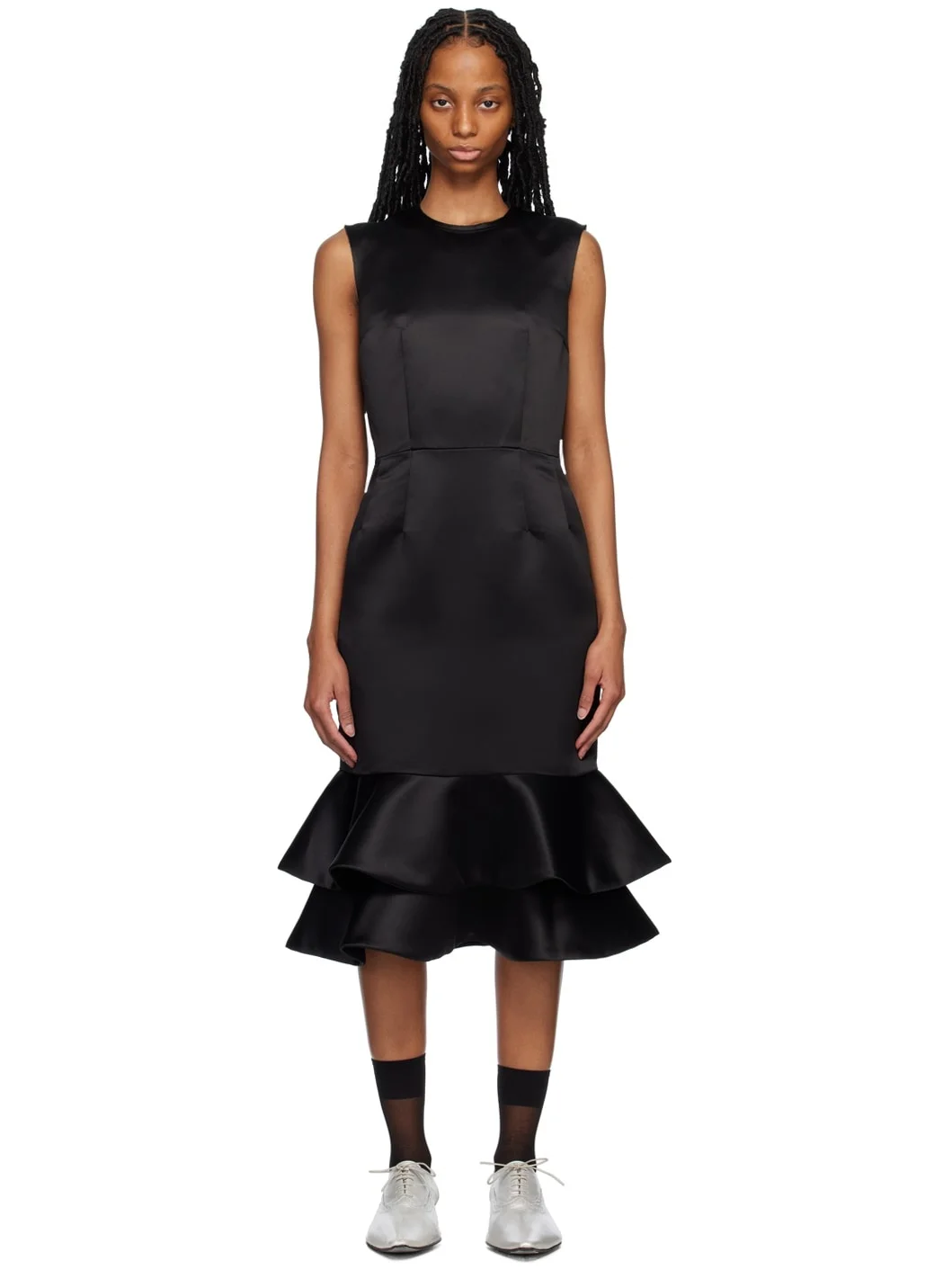 Black Peplum Midi Dress - 1