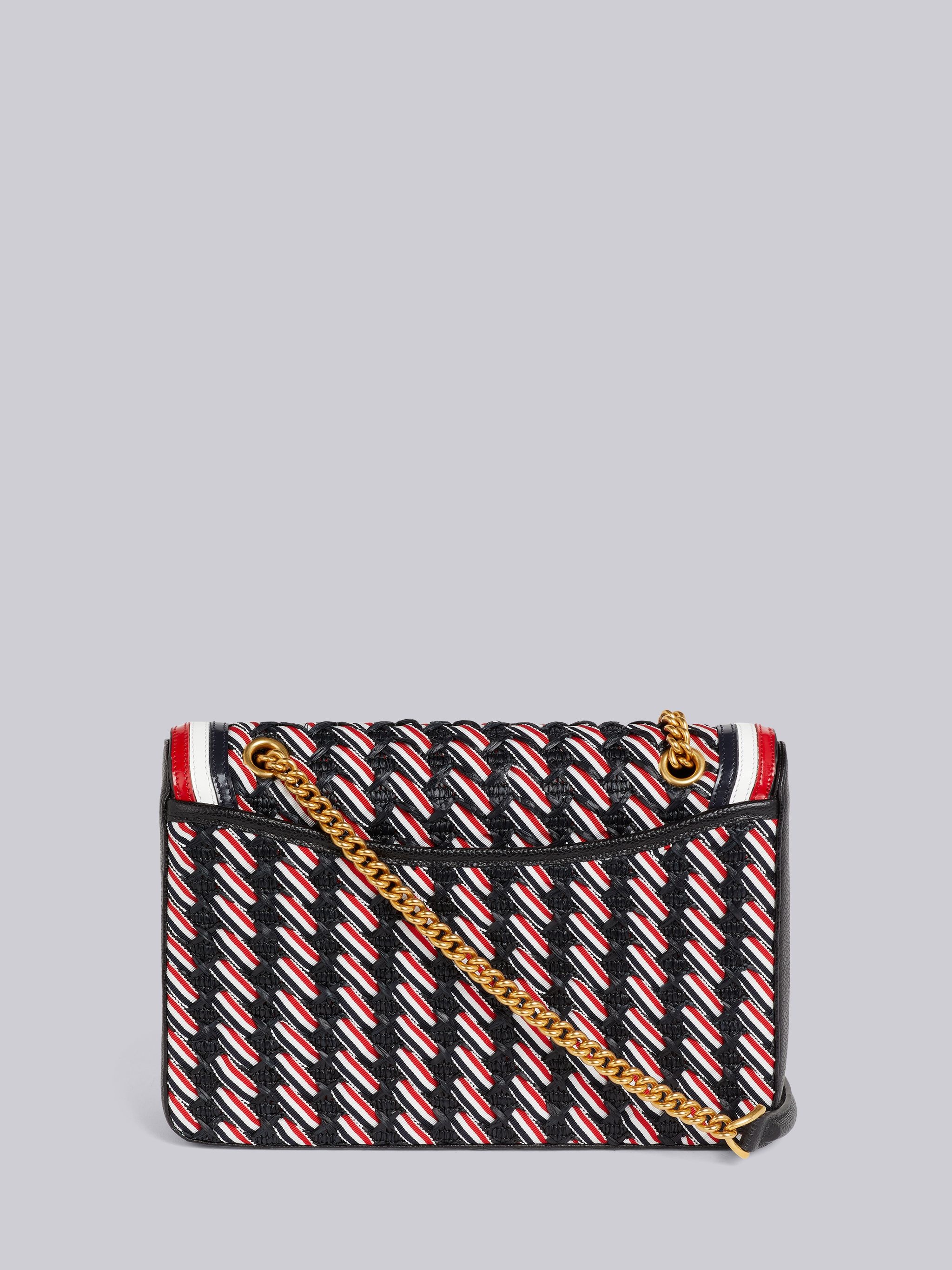 Black Grosgrain Rafia Braided Flap Leather Shoulder Bag - 4