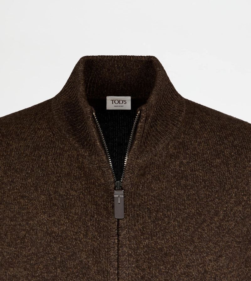 CASHMERE BLEND MOULINÉ CARDIGAN - BROWN 6